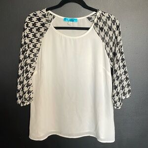 Chiffon Blouse Cuffed 3/4 Sleeve Houndstooth Beetlejuice Whimsigoth Skater Punk